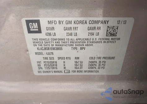 2014 Buick Encore Convenience из США, поврежденный, VIN KL4CJBSB1EB638655